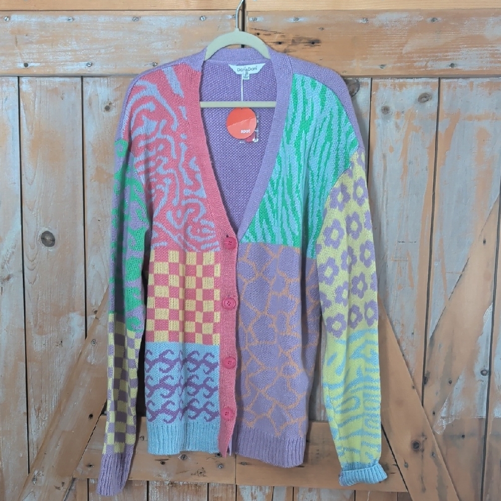 NWT.   DAVI & DANI multi Color Cardigan.  Large